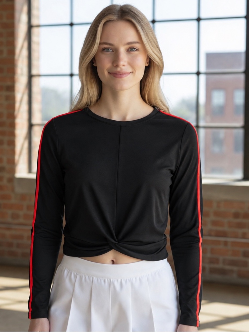 L'Etoile Sport Long Sleeve Twist Cropped Workout Tee Black Women's Size XS NWT